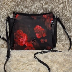 Floral Black and Red Crossbody Bag